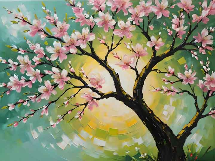 Cherry Blossom Painting for Harmony and Health in the East Direction