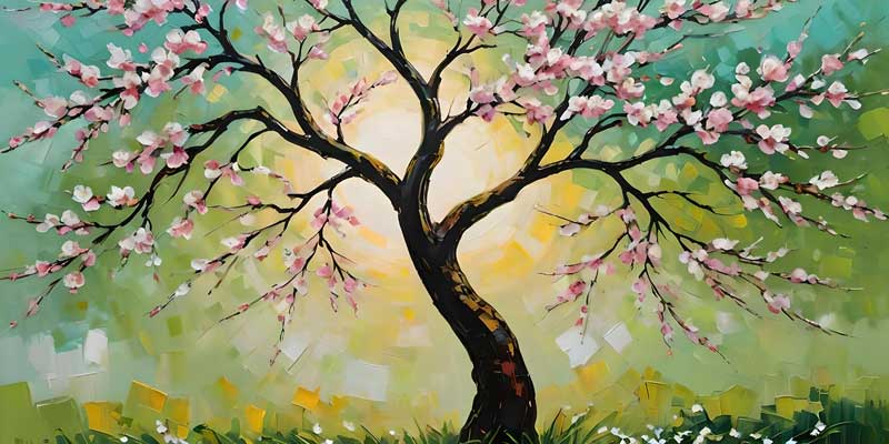 Cherry Blossom with Sun – Radiant Artwork for the East Direction