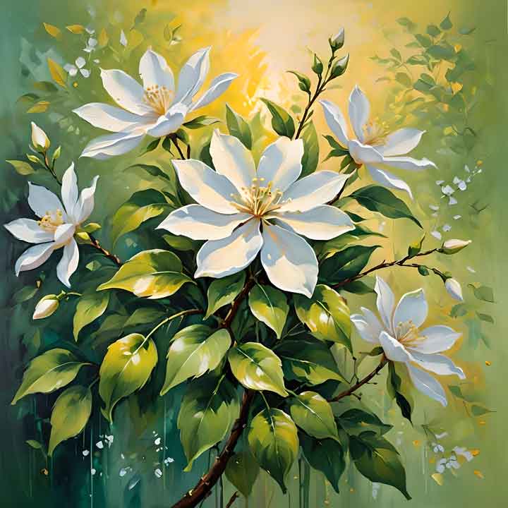 Elegant Jasmine Flower Art – Vastu-Inspired Painting for the East Direction