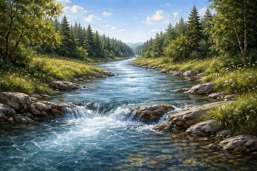 Wall Art of Flowing River Painting for Career Growth and Financial Abundance