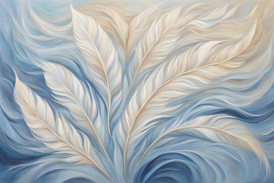 Abstract White and Blue Feathers Painting – Elevate Clarity & Higher Wisdom