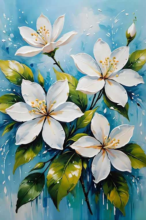 Jasmine Flowers Painting for Health & Wellbeing | Vastu Artwork for Northeast