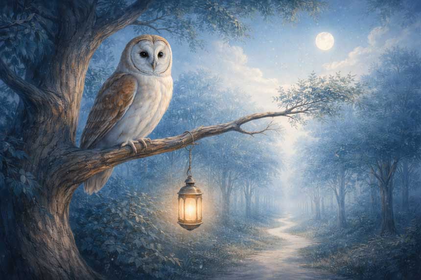 Wall Art of Owl on Branch Painting for Wisdom and Advisory Support