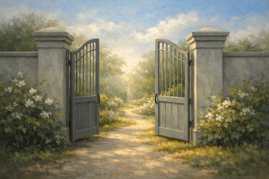 Wall Art of Open Gate Garden Painting for New Opportunities and Positive Beginnings