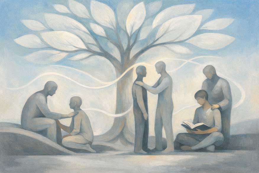 Wall Art of Mentor Guiding Protégé Painting for Career Guidance and Mentorship