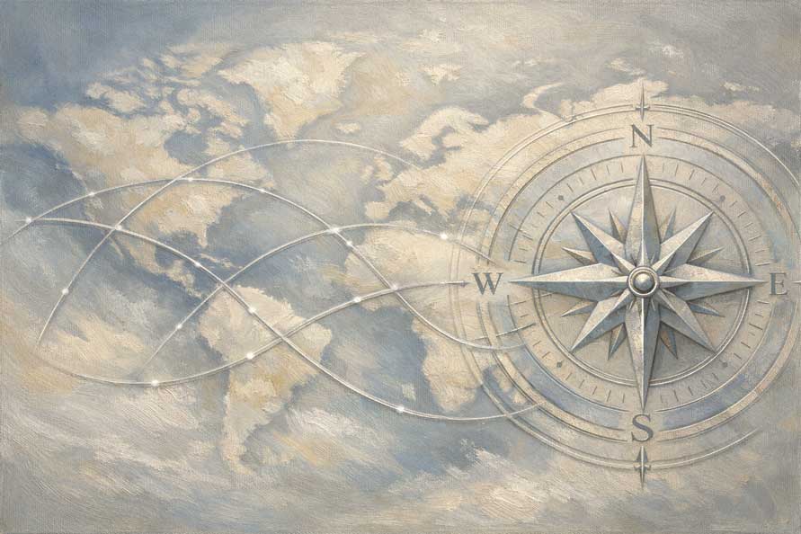 Wall Art of Map with compass Painting for Direction Planning and Growth