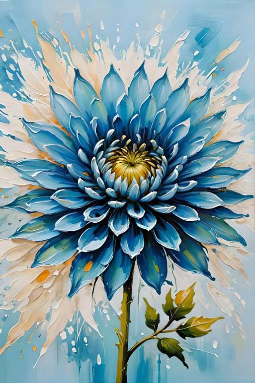 Blue Chrysanthemum Flower Painting – Symbol of Creativity & Innovation