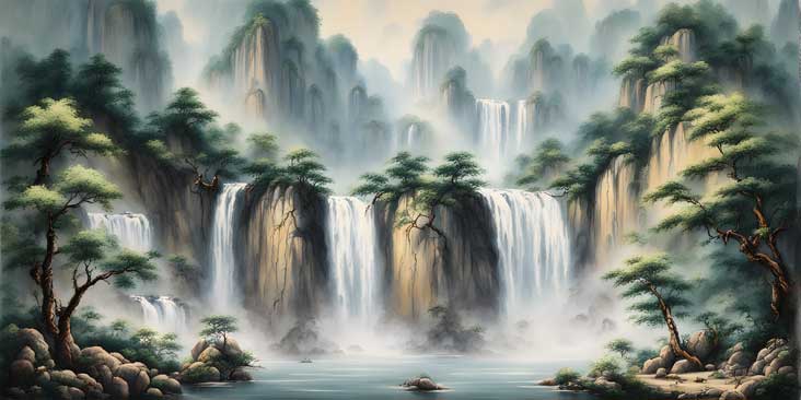 Waterfall Scenery Painting