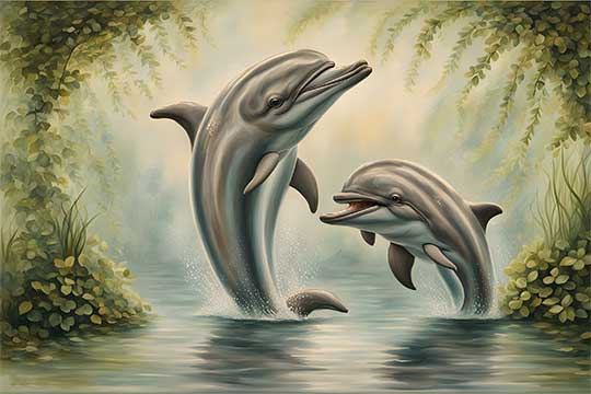 Pair of Feng Shui Dolphin Artworks