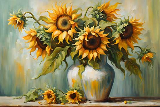 Vastu-Inspired Vase of Sunflowers Painting for Positivity and New Beginnings