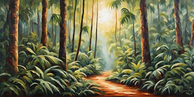 Vastu-Inspired Dense Evergreen Rainforest Painting for Health, Well-Being & Vitality