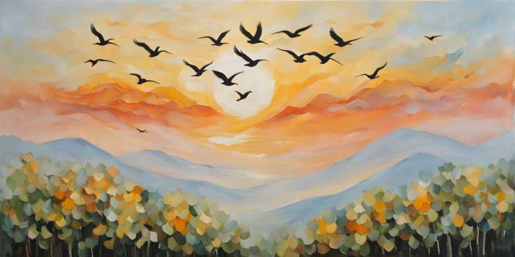 Soaring Birds in Sunlit Sky – Artwork for Social Connection in East