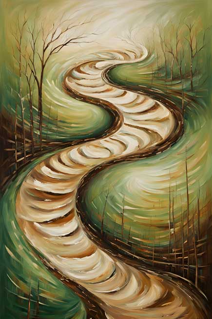 Abstract Meandering Path in Woods Artwork for East Direction