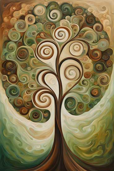 Abstract Swirl-Shaped Tree of Life Art for East Direction