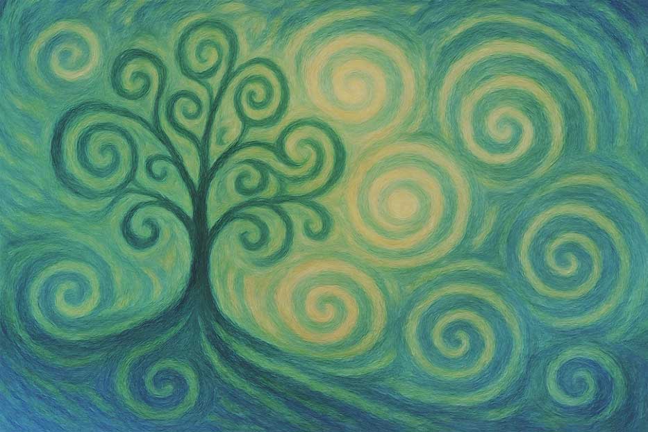 Wall Art of Spiral Tree Vastu Canvas Painting for East Direction