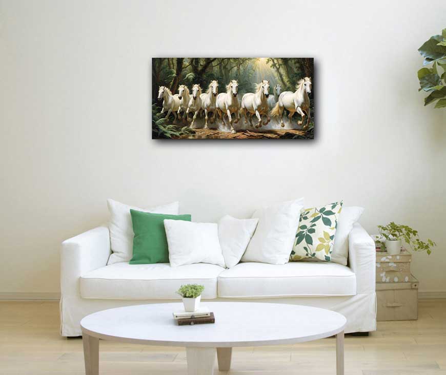 Feng Shui Painting of 8 white horses