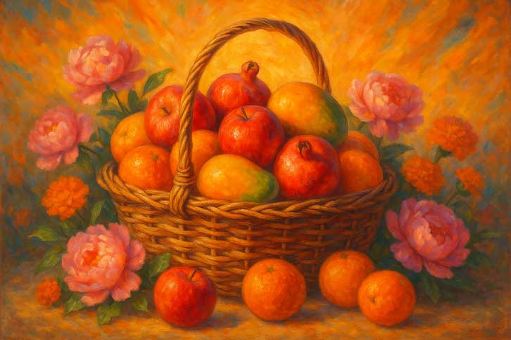 Overflowing Basket of Fruits & Flowers Vastu Painting for Wealth & Prosperity