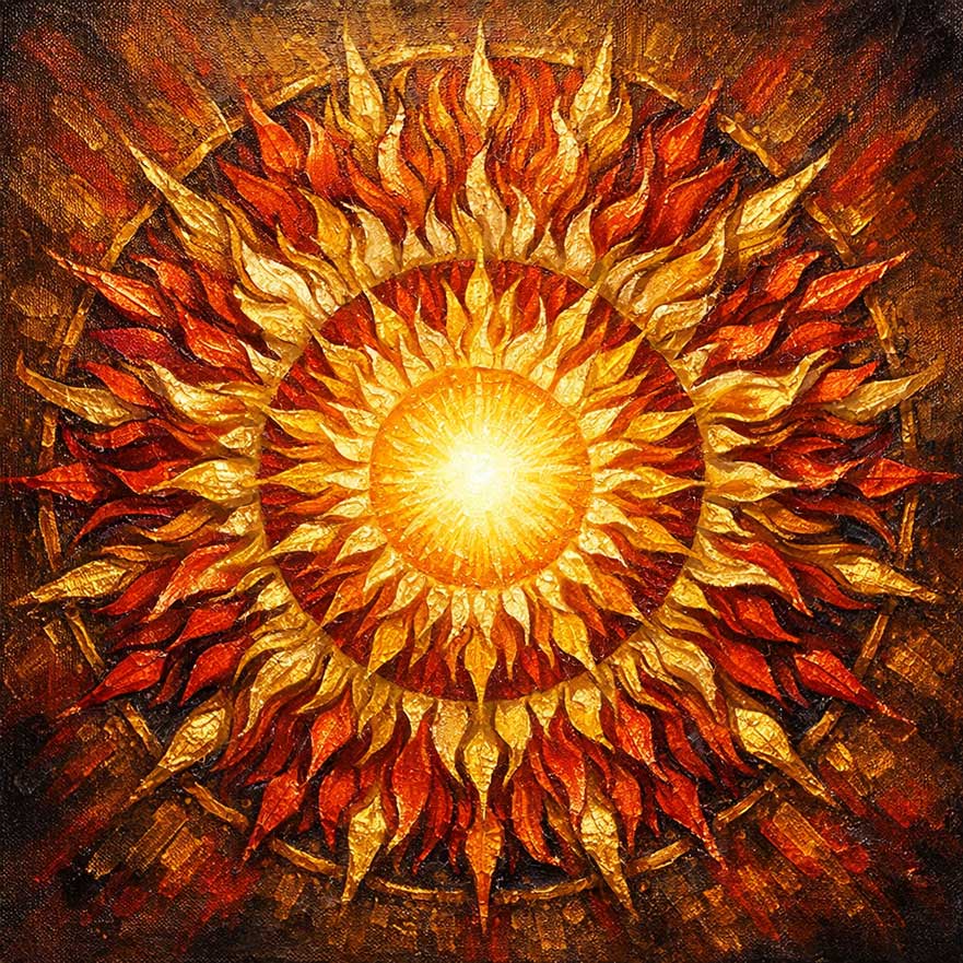 Golden Sun Mandala Wall Art  Radiant Fire Energy Symbol of Wealth and Prosperity