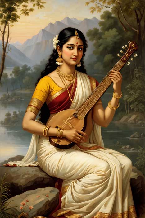 Goddess Saraswati Painting Inspired By Raja Ravi Varma