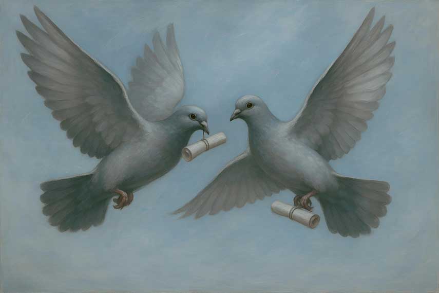 Wall Art Messenger Doves Painting for Networking, Connections & Communication in Northwest