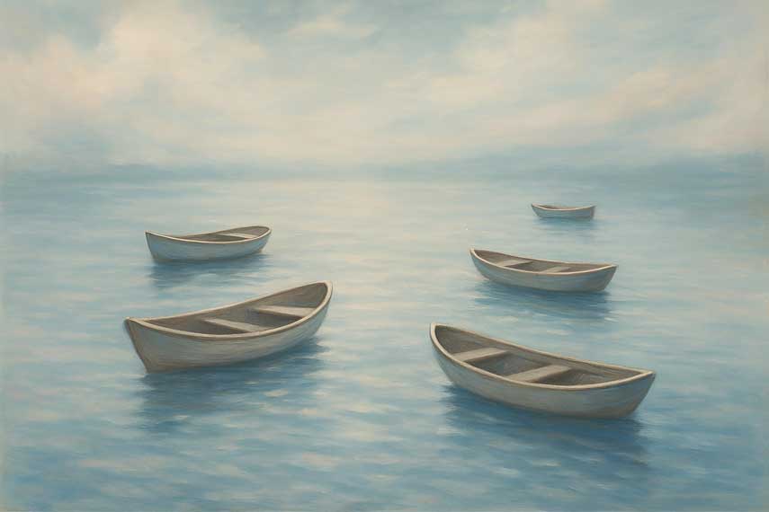 Wall Art River Boats Painting for Networking, Connections, and Communication – Northwest Vastu Canvas