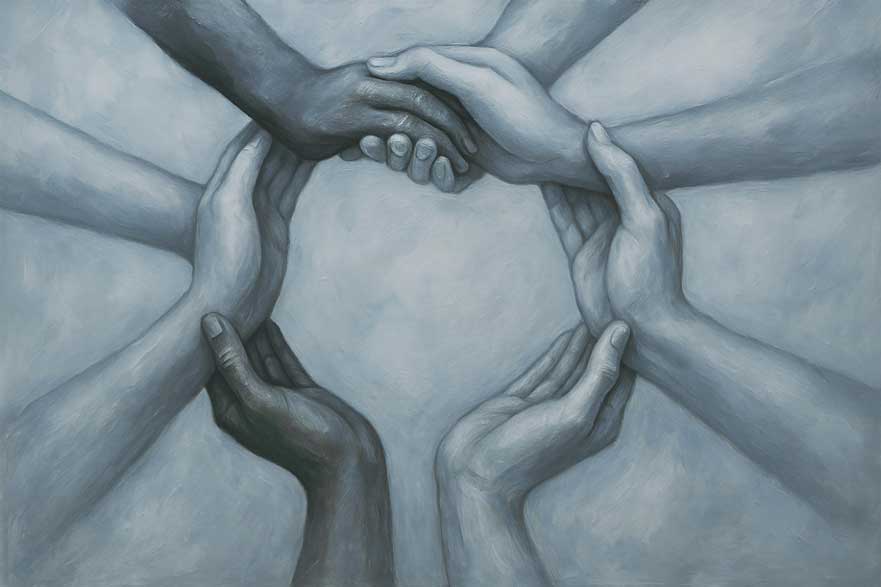 Wall Art Circle of Hands Painting for Networking, Connections, and Communication in Northwest