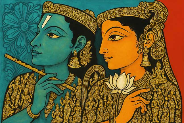 Radha Krishna painting with flute