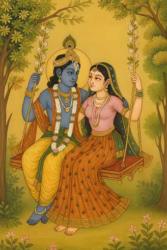 Radha Krishna on Swing Painting