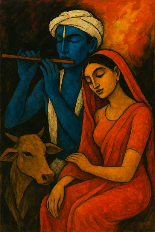 Radha Krishna art Contemporary Style