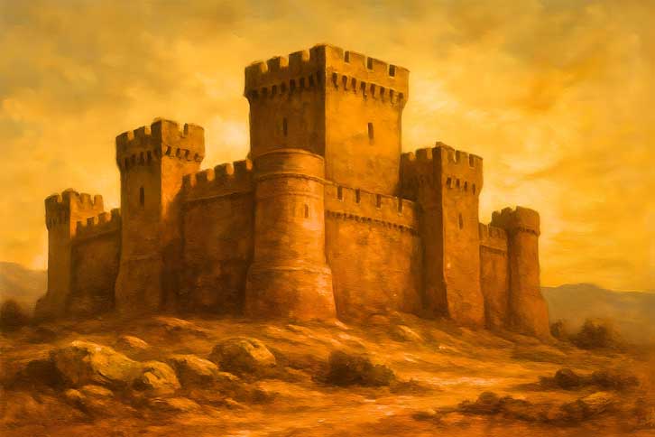 Stone Fortress Wall Canvas Painting for Home Décor Southwest Vastu Art