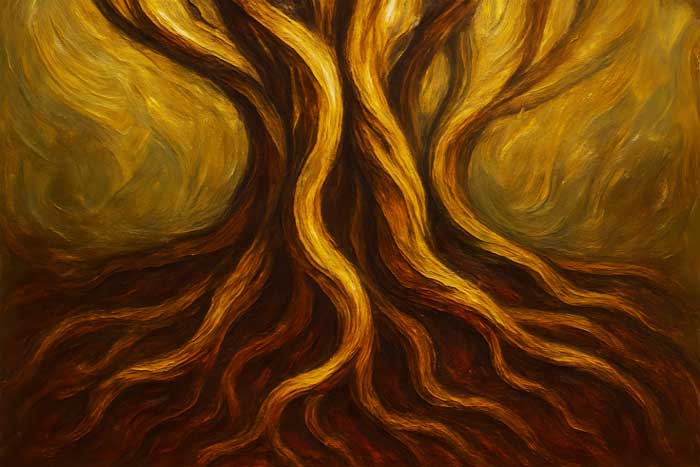 Abstract Wall Art of Intertwined Roots Symbol of Stability and Strength for Southwest