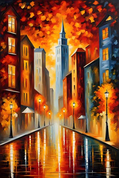 Urban Skyline Painting for Fame & Recognition – Vastu Inspired Art for South Direction