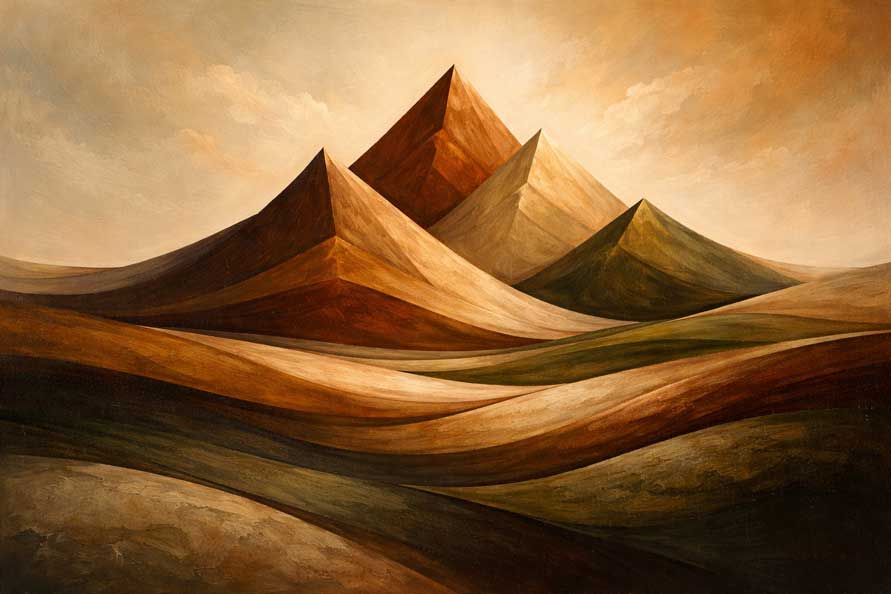 Abstract Geometric Mountain Painting for Strength, Stability & Grounded Energy