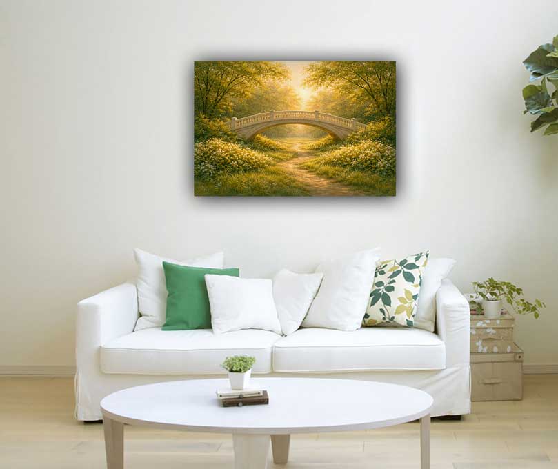 Bridge in Nature Wall Art Canvas Painting for Connection and Harmony