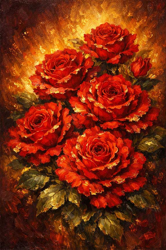 Blooming Red Roses Wall Art Symbol of Love, Passion and Vitality