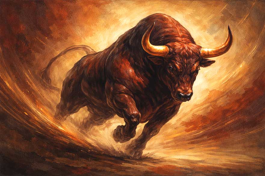 Wall Art Charging Bull Canvas Painting for Confidence and Determination