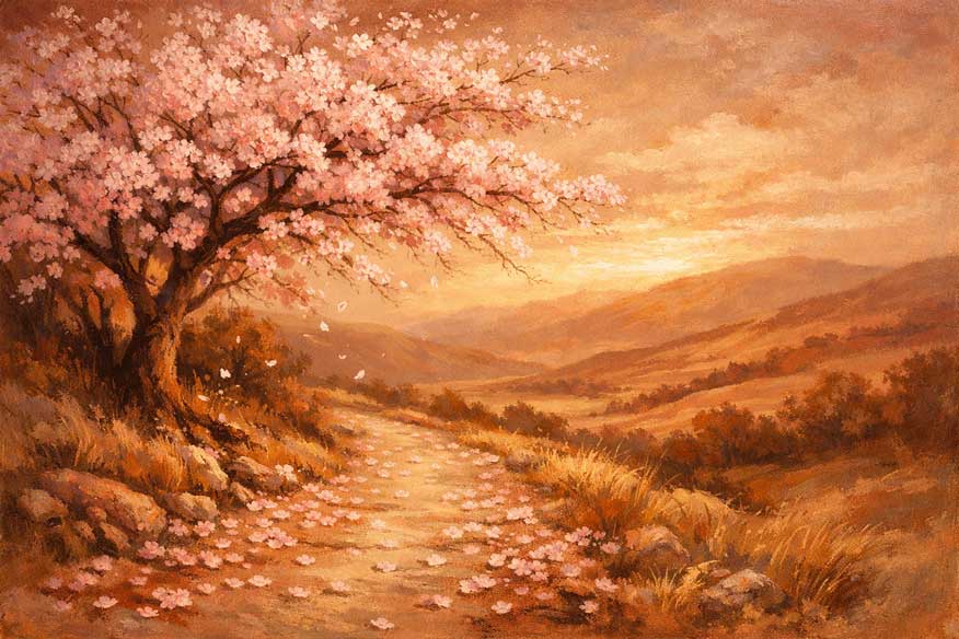 Wall Art Cherry Blossom Overlook Painting for Gentle Love, Beauty & Emotional Balanc