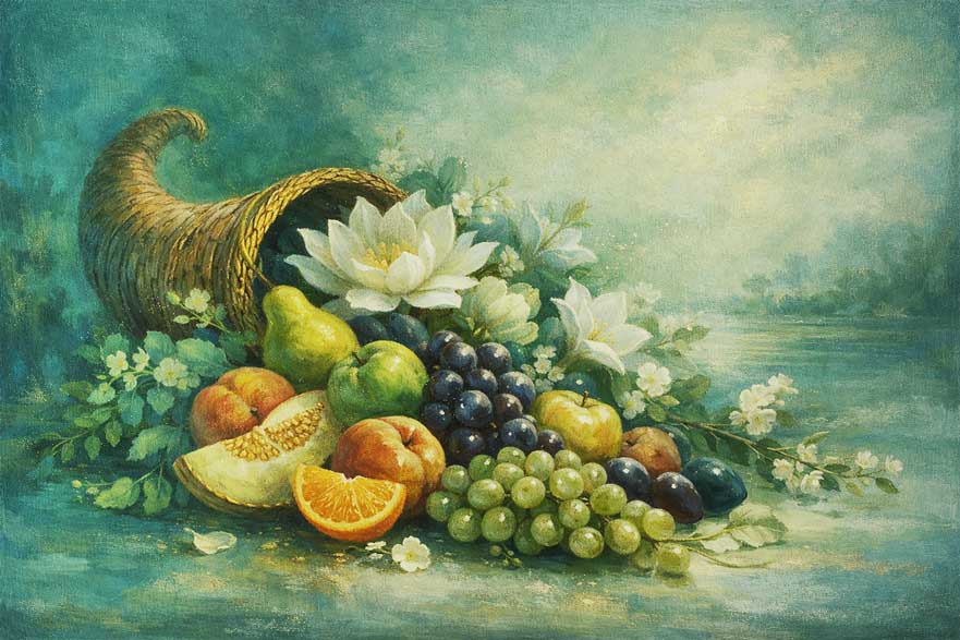 Wall Art Cornucopia with Fruits & Flowers Painting for Prosperity & Wealth Vastu Painting