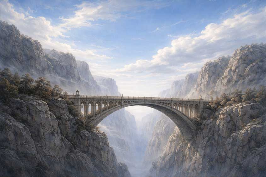 Wall Art of Bridge Connecting Cliffs Painting for Access to Influential People