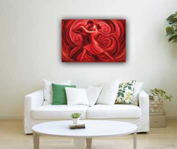 Canvas Wall Art of Heartfelt Dance Harmony in Red and Gold Tones