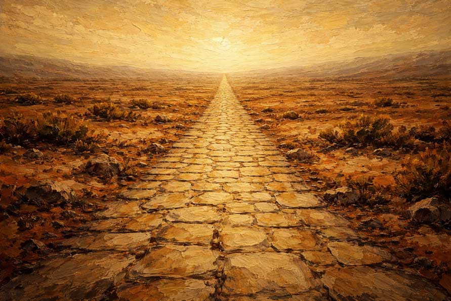 Wall Art Cobbled Pathway Painting for Secure Progress, Stability & Steady Growth