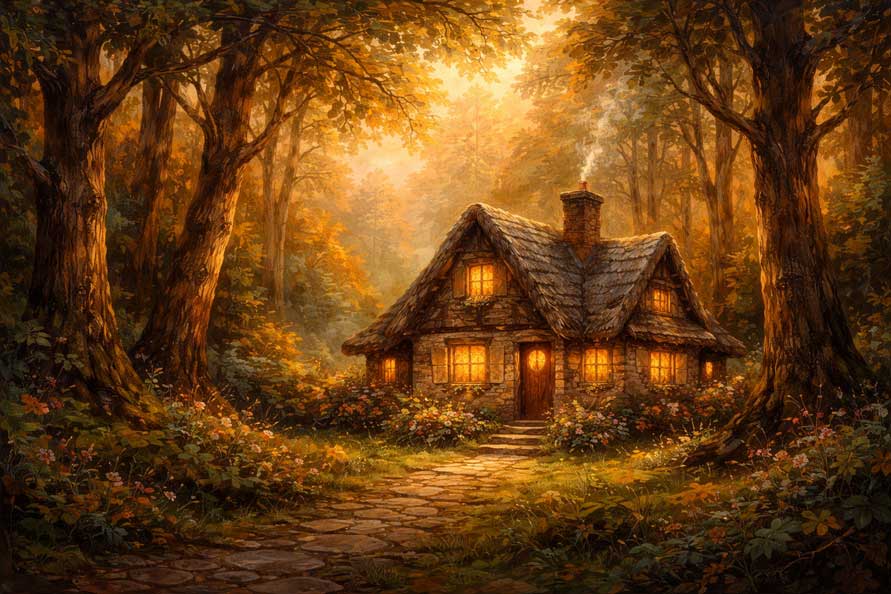 Wall Art Cozy Home with Chimney Smoke Painting for Warmth, Protection & Familial Love