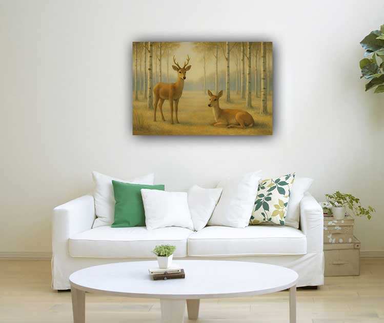 Wall Art of Deer in Forest Vastu Painting for Northeast Wall