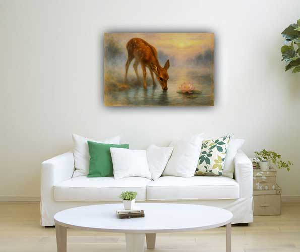 Canvas Painting of Deer for Mindfulness Vastu Decor for Northeast