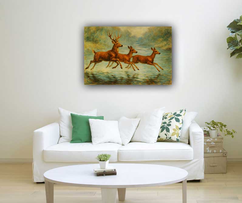 Artwork on Canvas Tranquil Deer Scene for Vastu Aligned Northeast