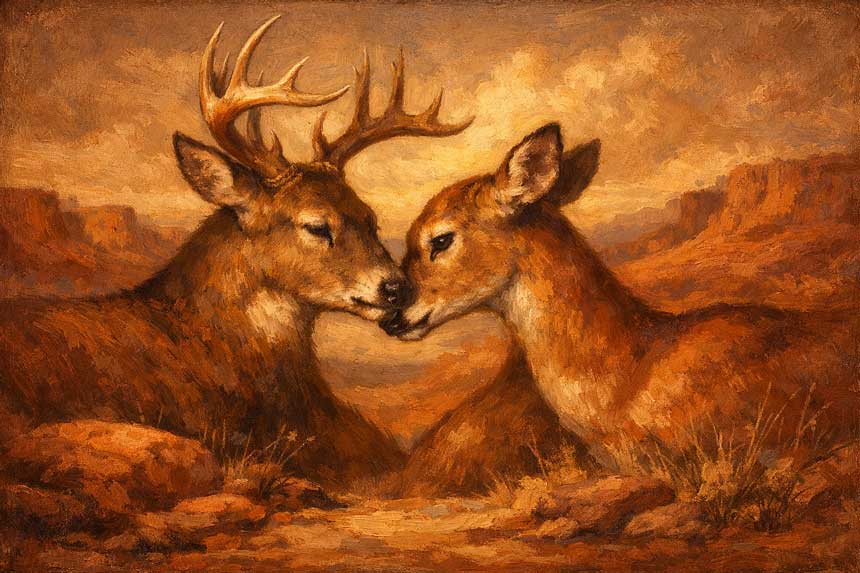 Wall Art Pair of Deer Painting for Gentle Love, Grace & Emotional Harmony