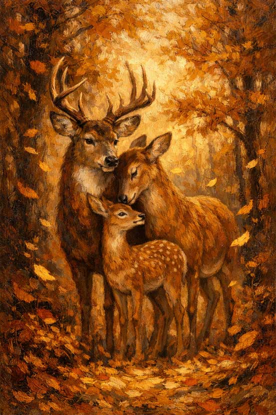 Wall Art Deer Family Painting for Peace, Nurturing & Emotional Connection