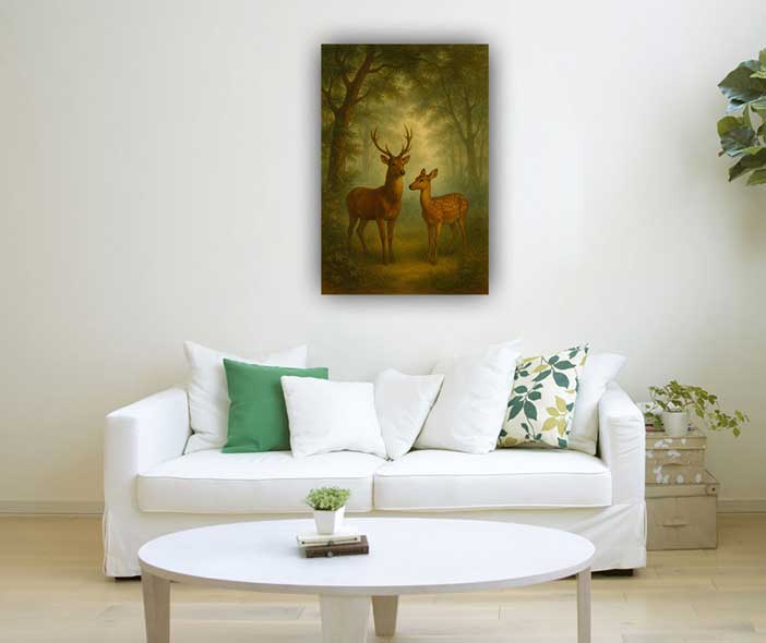 Canvas Wall Art of Deer for East Wall Vastu-Inspired Painting for Wellness