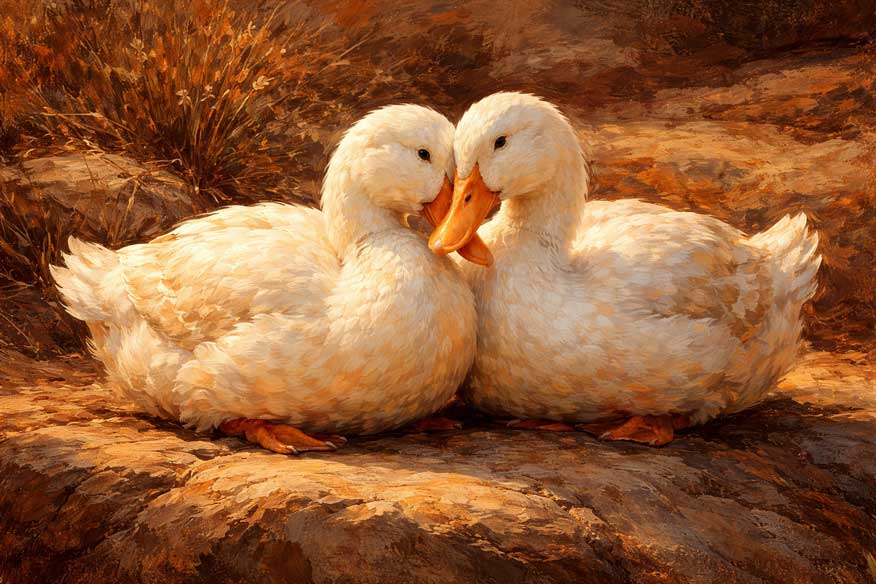 Wall Art Pair of Ducks Painting for Love, Companionship & Harmonious Bonding