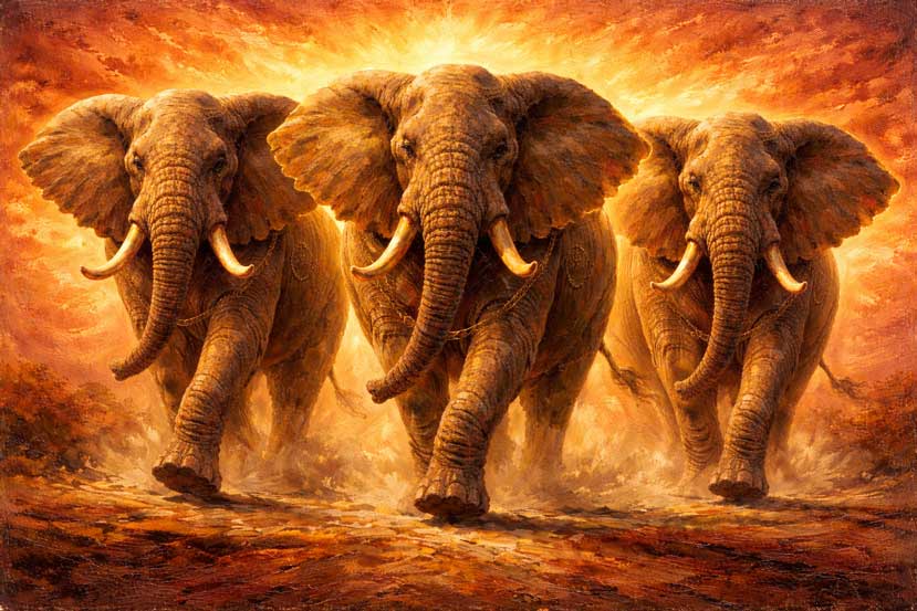 Wall Art Elephant March Canvas Painting for Strength and Confidence